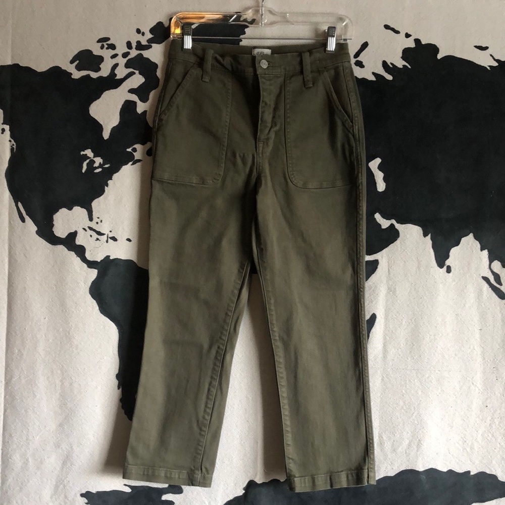 J Crew Khaki/Army Green Straight Leg Crop Pant - Picture 2 of 10